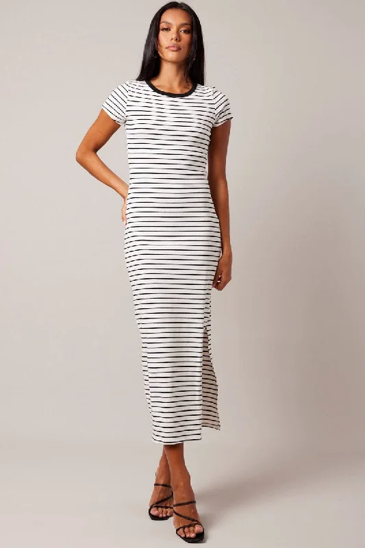 Black Stripe Bodycon Dress Short Sleeve