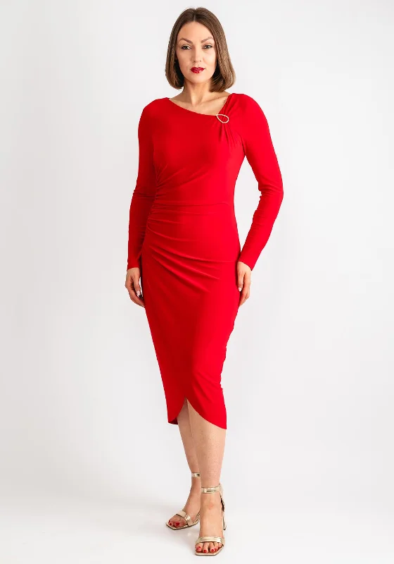 Joseph Ribkoff Ruched Wrap Bodycon Dress, Lipstick Red