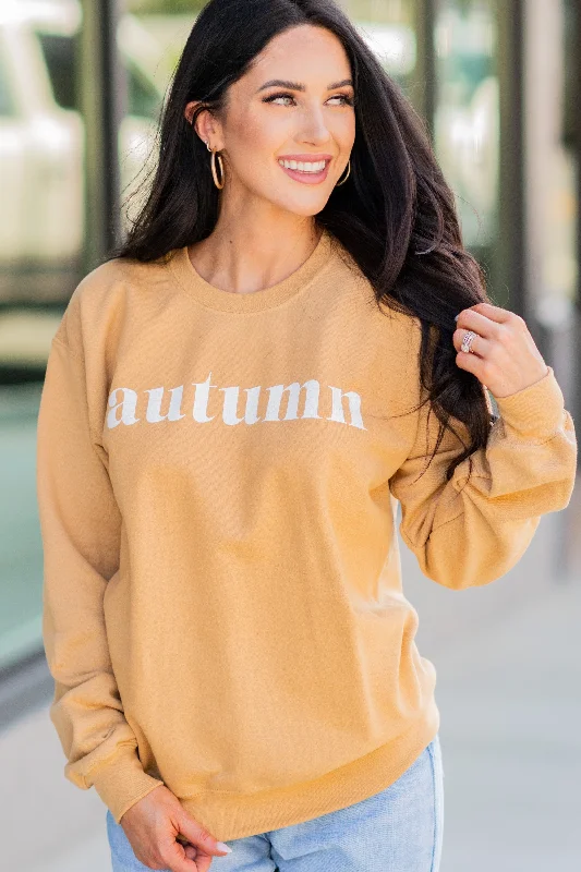 Fashion-forward women’s clothing on a budget   Autumn Old Gold Graphic Sweatshirt