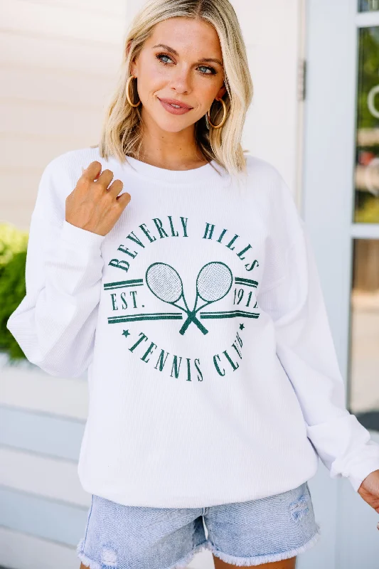 Chic, modern fashion for empowered women Beverly Hills Tennis Club White Graphic Corded Sweatshirt Chic, modern fashion for empowered women Beverly Hills Tennis Club White Graphic Corded Sweatshirt