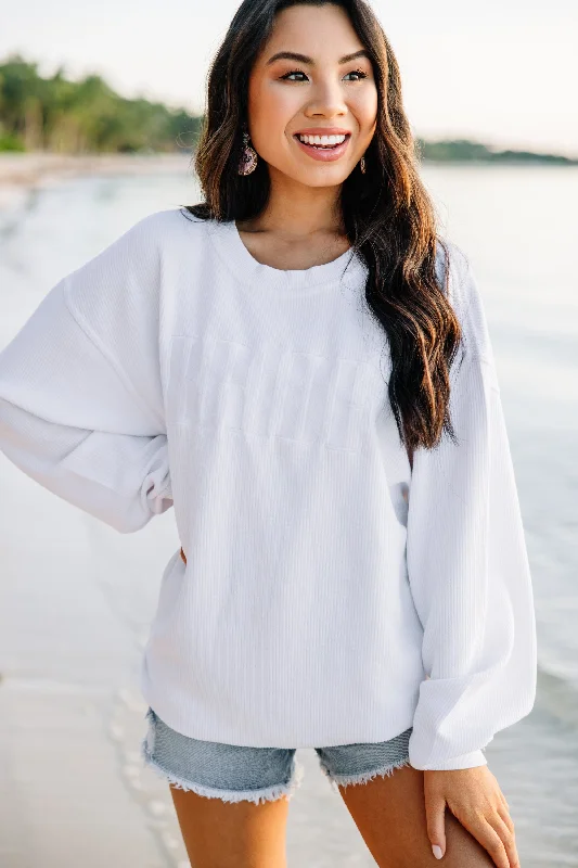 Premium quality women’s clothing at affordable prices   Bride White Corded Embroidered Sweatshirt