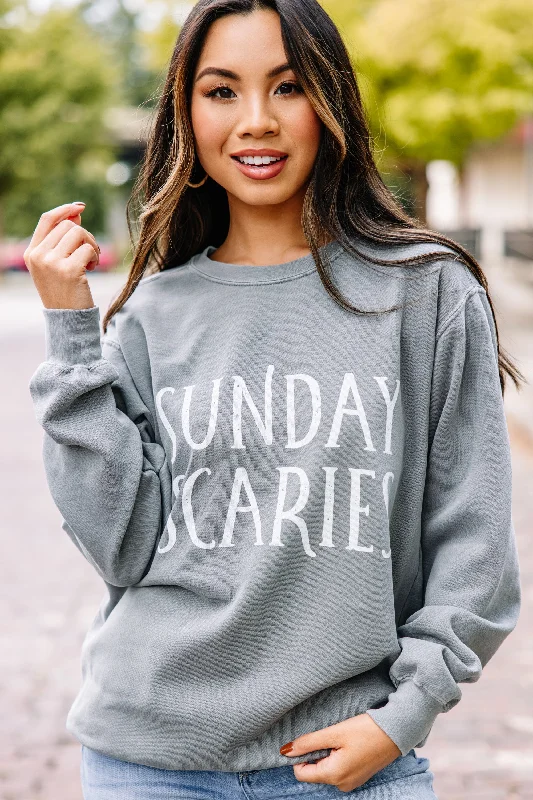 Stylish clothing designed to flatter every woman Comfort Colors: Sunday Scaries Gray Graphic Sweatshirt Stylish clothing designed to flatter every woman Comfort Colors: Sunday Scaries Gray Graphic Sweatshirt