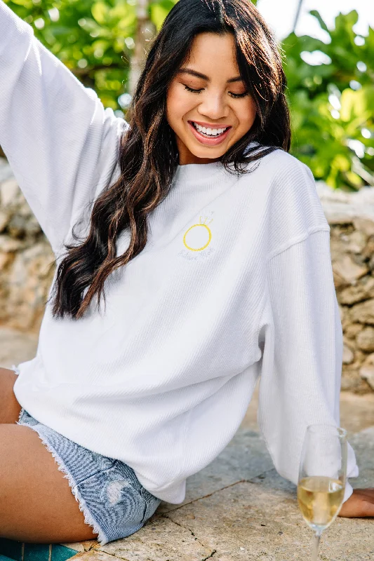 Chic, modern fashion for empowered women Future Mrs. White Corded Embroidered Sweatshirt Chic, modern fashion for empowered women Future Mrs. White Corded Embroidered Sweatshirt