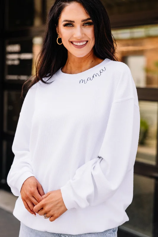 Sporty-chic women’s apparel for active lifestyles Mama White Corded Embroidered Sweatshirt Sporty-chic women’s apparel for active lifestyles Mama White Corded Embroidered Sweatshirt