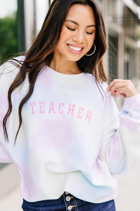 Chic and comfortable clothing for busy women Teacher Pink Tie Dye Corded Embroidered Sweatshirt Chic and comfortable clothing for busy women Teacher Pink Tie Dye Corded Embroidered Sweatshirt