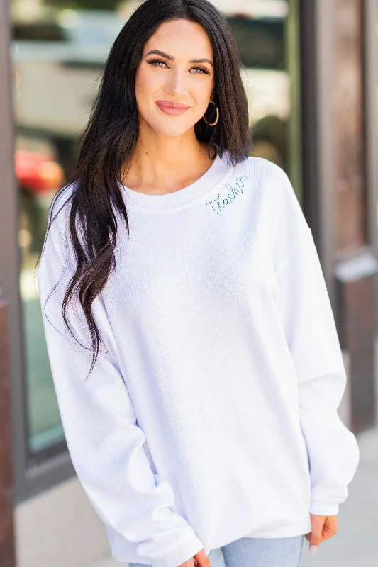 Affordable stylish women’s fashion collection Teacher White Corded Embroidered Sweatshirt Affordable stylish women’s fashion collection Teacher White Corded Embroidered Sweatshirt