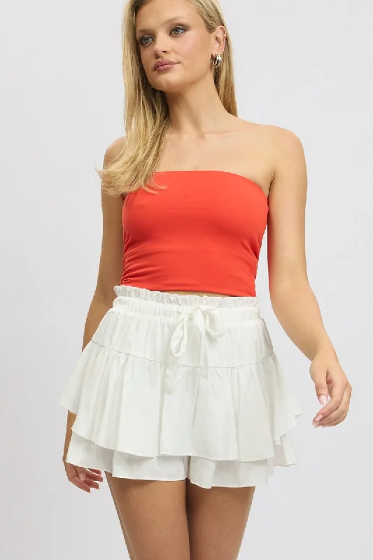 White Skort Frilled Hem Elasticated Waist